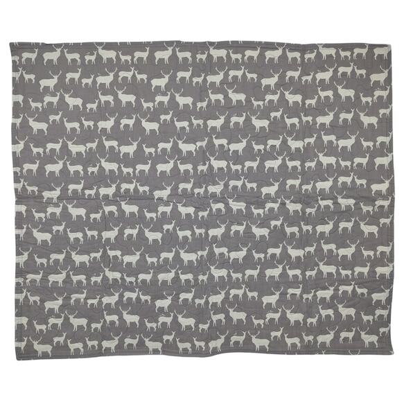 NEW BABY BLANKET Handmade Quilted Cotton 35x42 Reversible Gray Deer Fawn Fabric - Picture 2 of 6